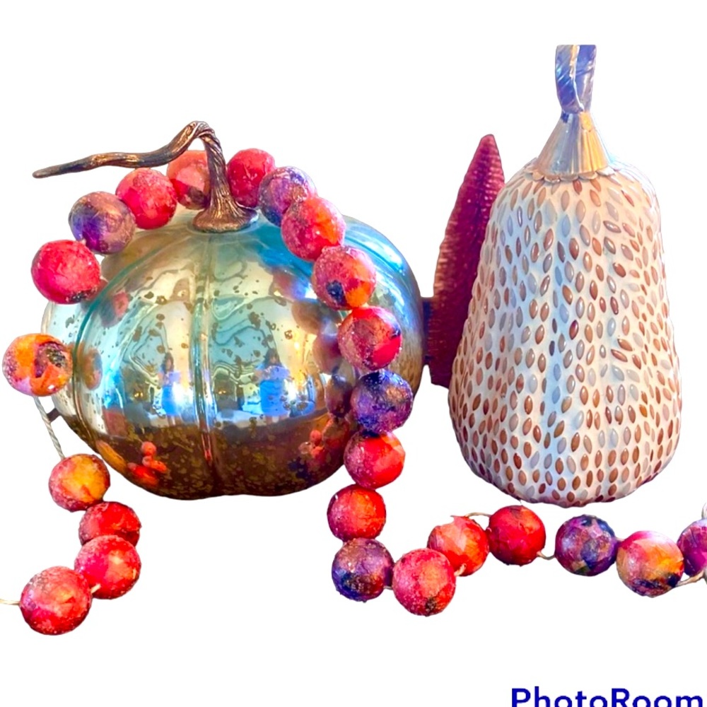 NEW HandmadeShimmery Fall Jumbo Mantle Table Island Garland with Gold Tones 6 ft